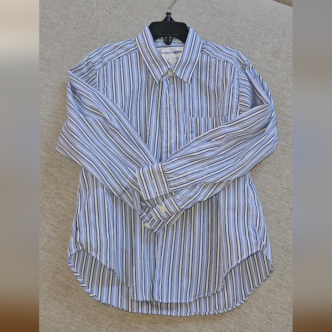 Comme Des Garcons Toddler Boy 2t Dress Shirt Striped Blue White Cotton Twill